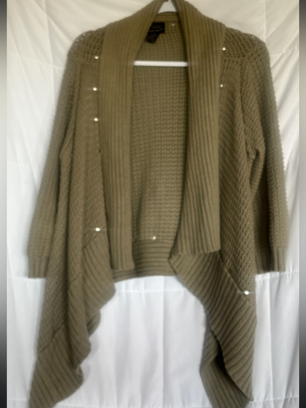 Pure HandKnit Cotton Khaki Waterfall Cardigan M/L